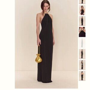 Cult Gaia Soren Black Halterneck Gown with Gold Chain (S)